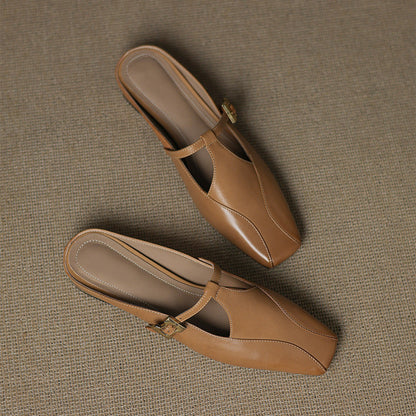 Velora — Genuine Leather T-Strap Mules with Cushioned Heel