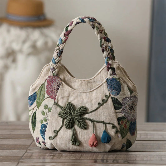 Elevai — Hand-Embroidered Canvas Bag with Braided Handle