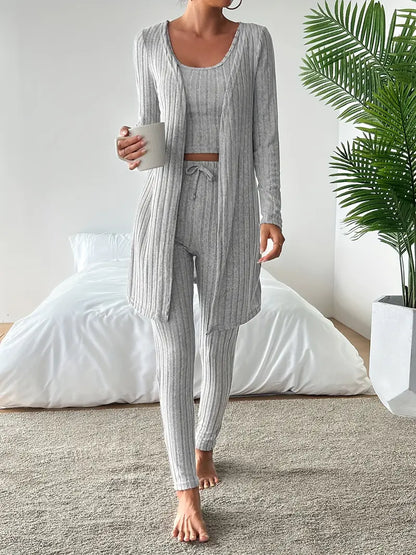 Vesira — 3-Piece Ribbed Knit Lounge Set with Slim Fit