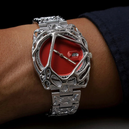 Renvar — Liquid Metal Frame Watch with Chrome Bracelet and Date Display