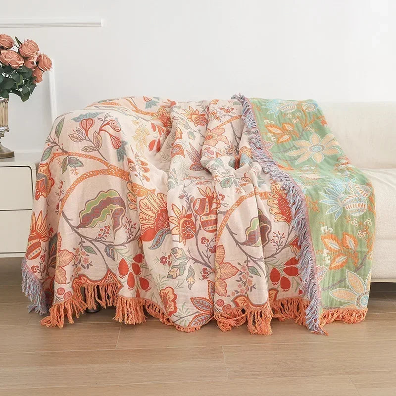 Liora — Lightweight Reversible Cotton Throw Blanket with Bohemian Design