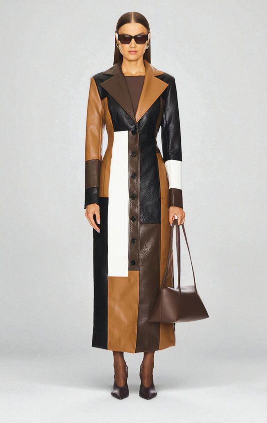 Talenis — Patchwork Leather Trench Coat with Modern Fit