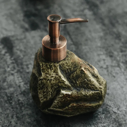 Kairo Stone Dispenser — Volcanic-Inspired Ceramic Soap Pump with Slip-Resistant Base