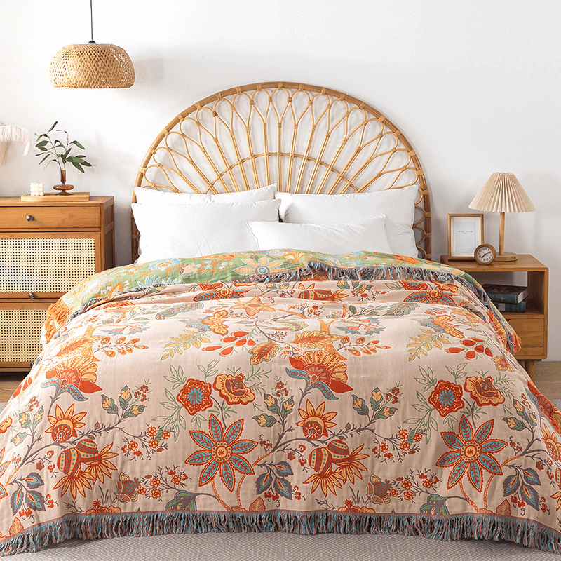 Liora — Lightweight Reversible Cotton Throw Blanket with Bohemian Design
