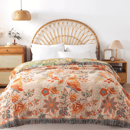 Liora — Lightweight Reversible Cotton Throw Blanket with Bohemian Design