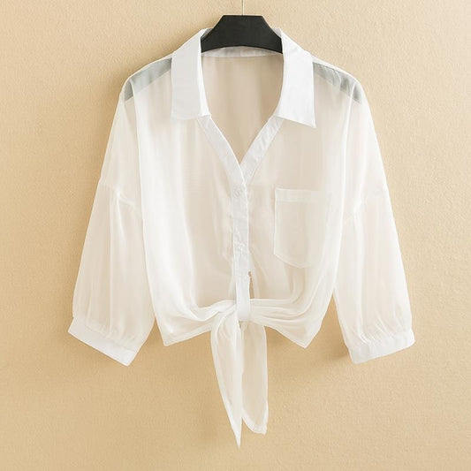 Avensa — Sheer Voile Linen Blouse with Tie-Front Design