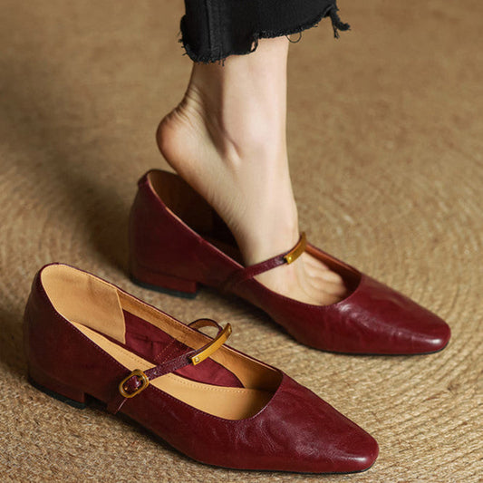 Ellara — Genuine Leather Mary Jane Pumps with Metal-Bit Strap