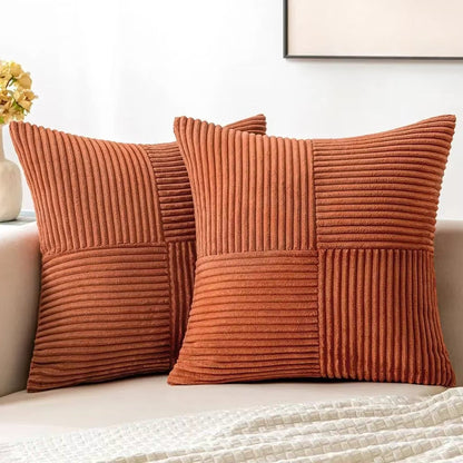 Cordellea — Soft Corduroy Throw Pillow Covers Set with Modern Boho Grid