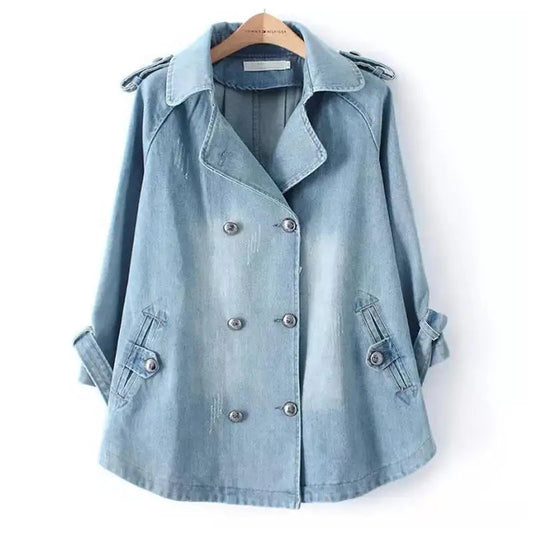 Liora — Double-Breasted Denim Coat with A-Line Trench Design