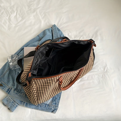 Lorian Weekender — Durable Houndstooth Canvas Travel Bag with Vegan Leather Trim