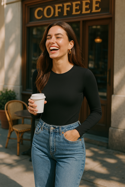 Crew Neck Long-Sleeve Bodysuit - Soft, Second Skin Fit | Nexara
