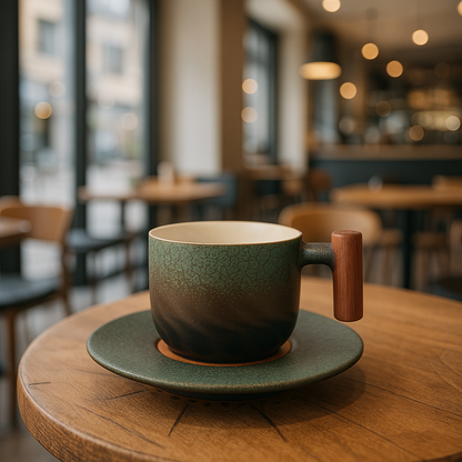 Liora — Vintage Ceramic Coffee Cup with Wooden Handle for Cappuccinos