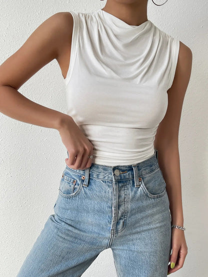 Liora — Women's Draped Neckline Sleeveless Stretch Top