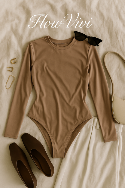 Crew Neck Long-Sleeve Bodysuit - Soft, Second Skin Fit | Nexara