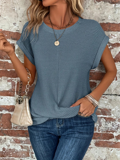 Liora Twist-Front Top — Women's Soft Knit Waffle Shirt with Sculpted Hem