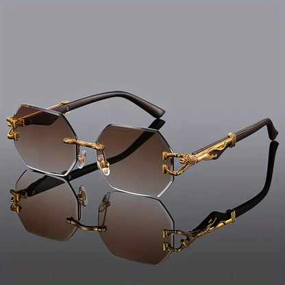 Vespera — Rimless Gradient Sunglasses with Gold-Leopard Temples