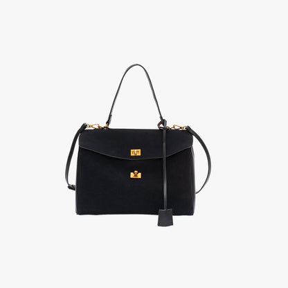 Liora Tote — Faux Suede Shoulder Bag with Turn Lock Closure