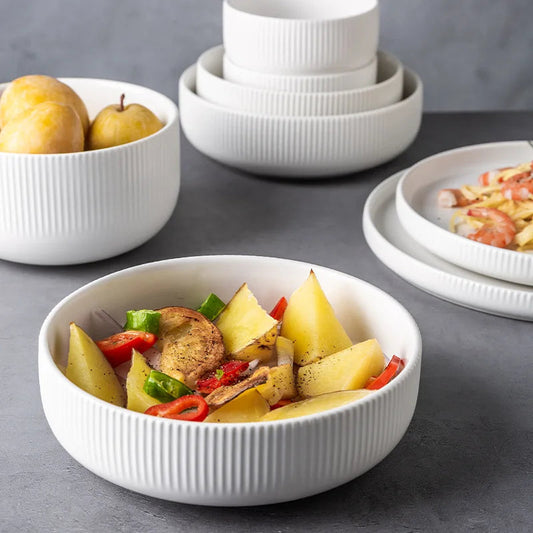 Caldara — Ribbed Ceramic Dinnerware Set with Matte Finish