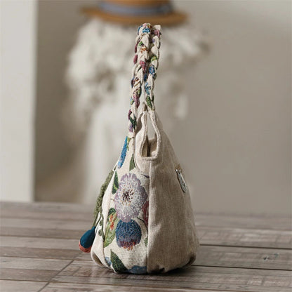 Elevai — Hand-Embroidered Canvas Bag with Braided Handle