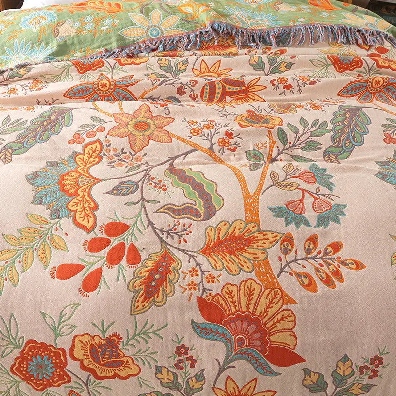Liora — Lightweight Reversible Cotton Throw Blanket with Bohemian Design