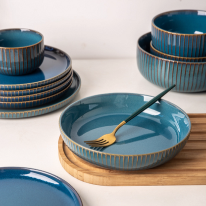 Liora — 12-Piece Ceramic Dinnerware Set with Hand-Stained Finish