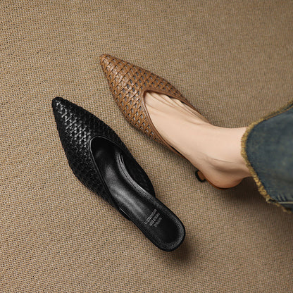 Calina — Genuine Leather Woven Heels with Cushioned Insole