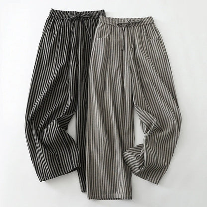Liora — Striped Linen Wide-Leg Pants with Elastic Waistband