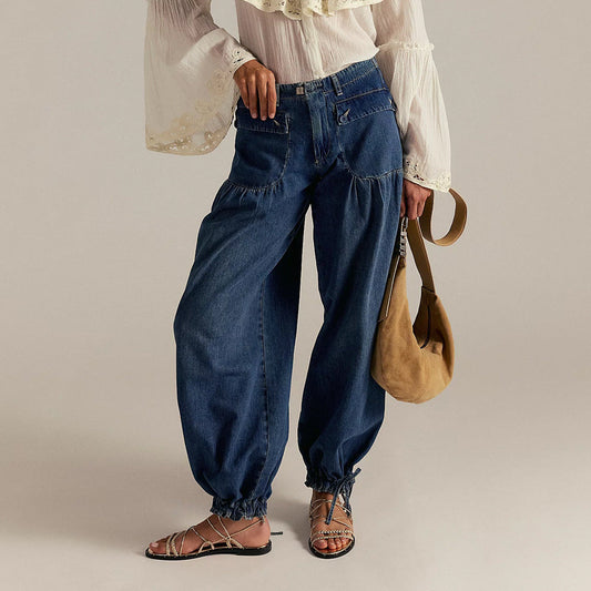 Sorenna — Wide-Leg Cotton Denim Jeans with Boho Pockets