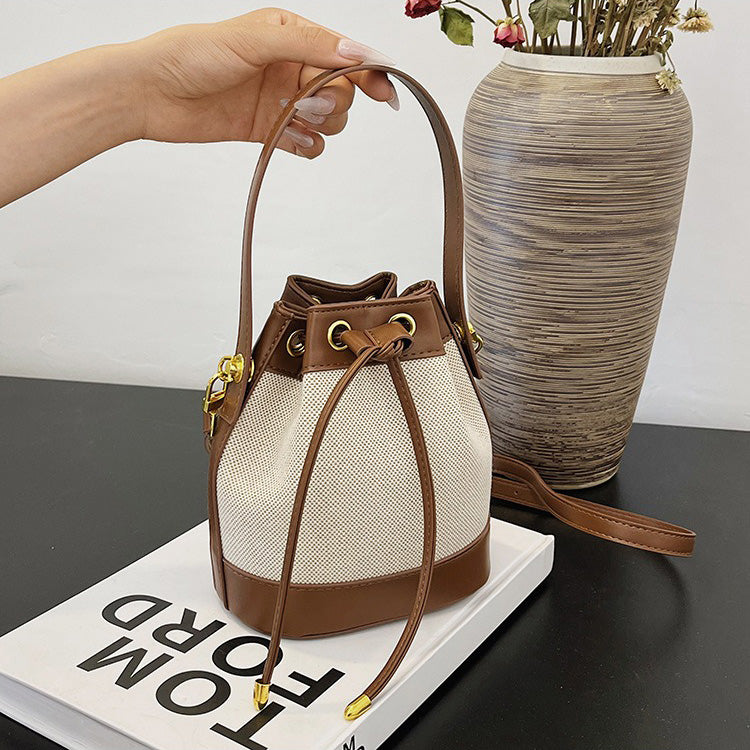 Oslen Canvas Bucket Bag — Lightweight Vegan Leather Trim Tote