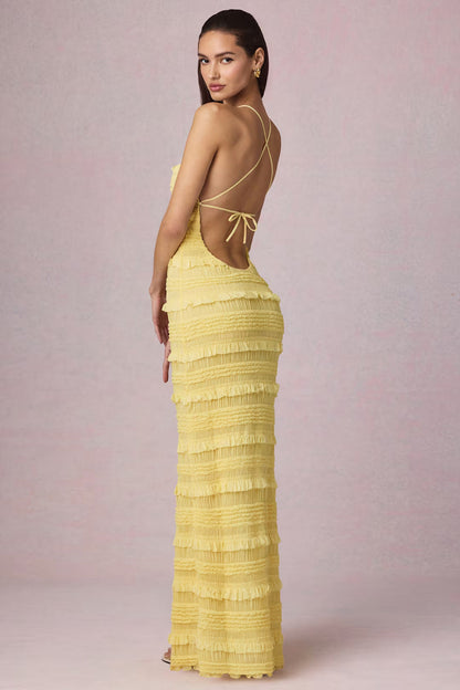 Clarellea — Halter Neck Maxi Dress with Ruffled Open Back