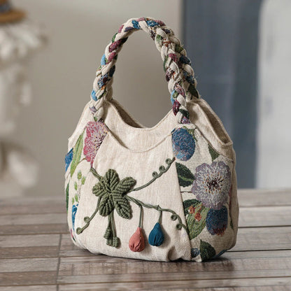 Elevai — Hand-Embroidered Canvas Bag with Braided Handle