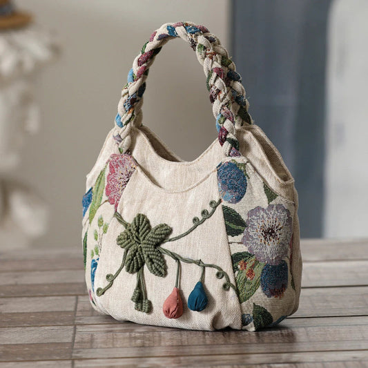 Elevai — Hand-Embroidered Canvas Bag with Braided Handle