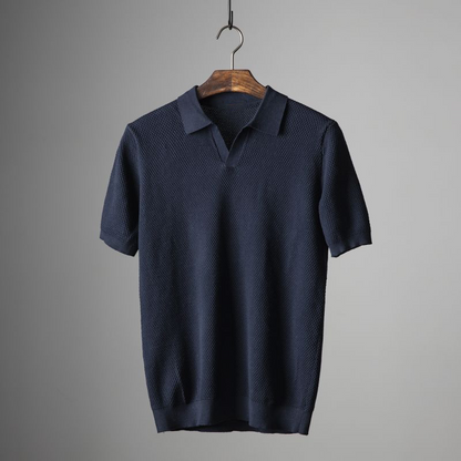 Elevian — Peruvian Cotton Knit Polo with Buttonless Johnny Collar