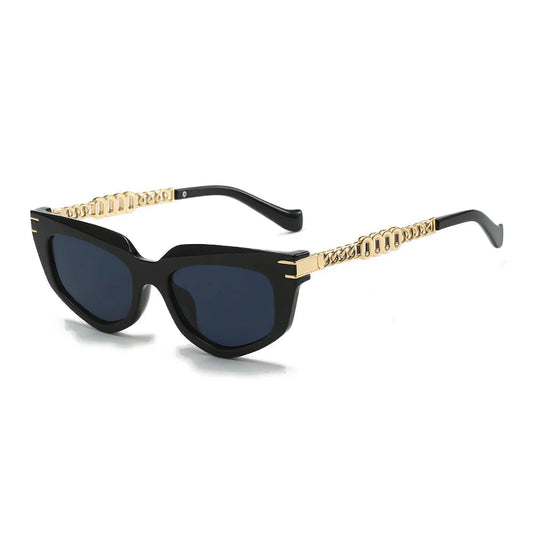 Celina Cat-Eye Sunglasses — Stylish UV400 Protection with Gold Chain-Link Arms