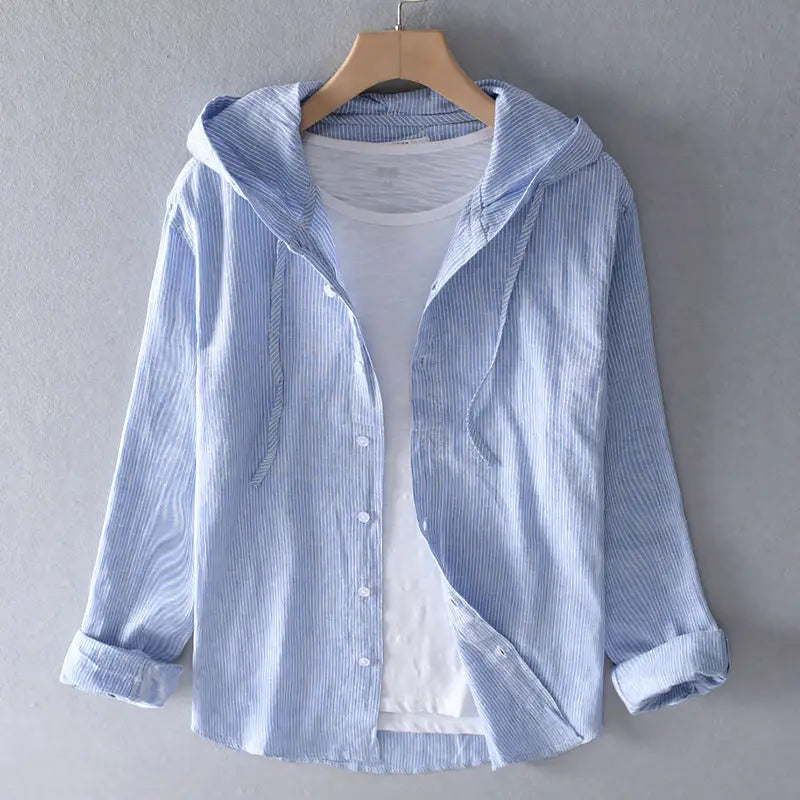 Kairo Linen Hoodie — Lightweight Breathable Button-Up with Hood