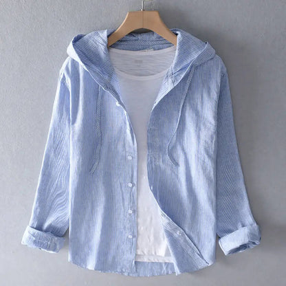 Kairo Linen Hoodie — Lightweight Breathable Button-Up with Hood