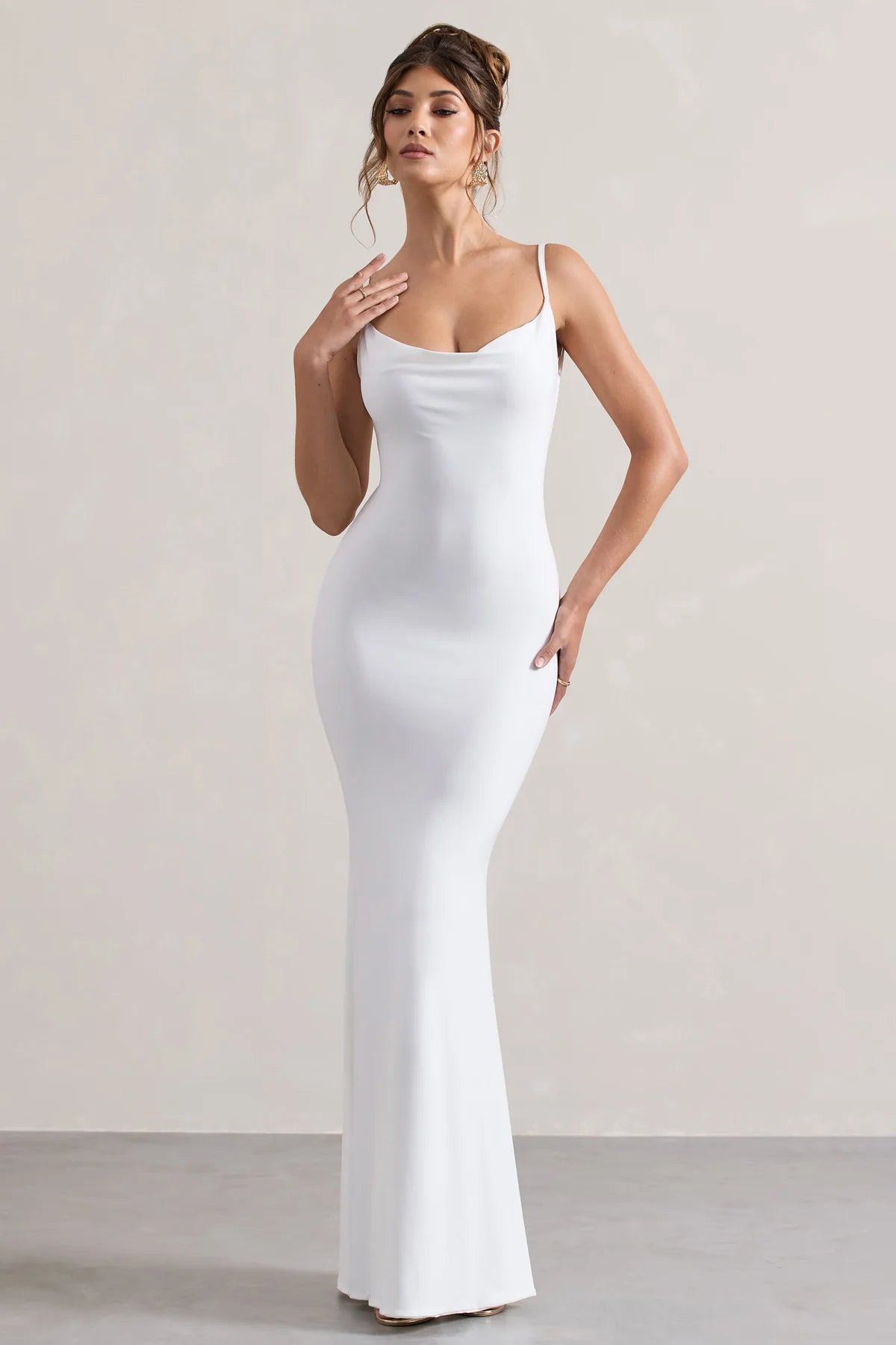 Evrenna — Elegant Lace-Back Cowl Neck Maxi Dress for Formal Events