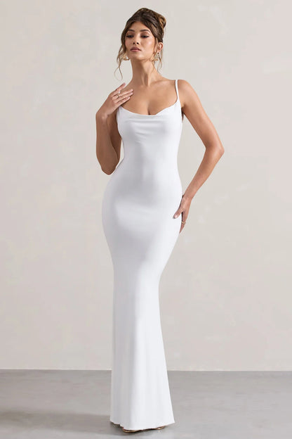 Evrenna — Elegant Lace-Back Cowl Neck Maxi Dress for Formal Events