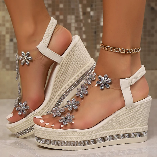 Marlowe — Crystal Floral Platform Wedge Sandals with Cushioned Comfort