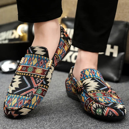 Liora Canvas Loafers — Lightweight Breathable Shoes with Aztec Design