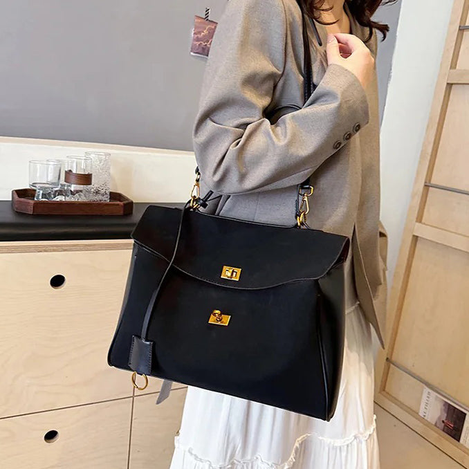 Liora Tote — Faux Suede Shoulder Bag with Turn Lock Closure