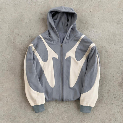 Zaren — Oversized Cotton Blend Zip-Up Hoodie with Paneled Design