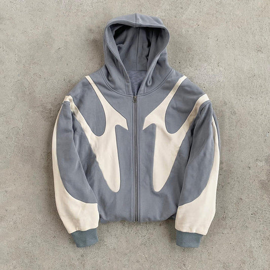 Zaren — Oversized Cotton Blend Zip-Up Hoodie with Paneled Design