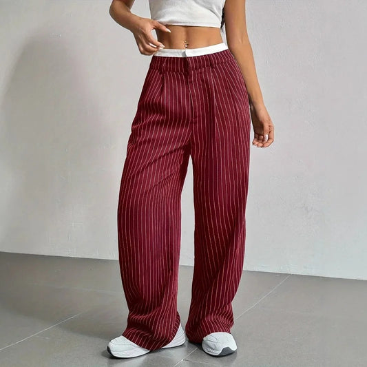 Virella — High-Waisted Striped Wide Leg Trousers with Waist Pleats