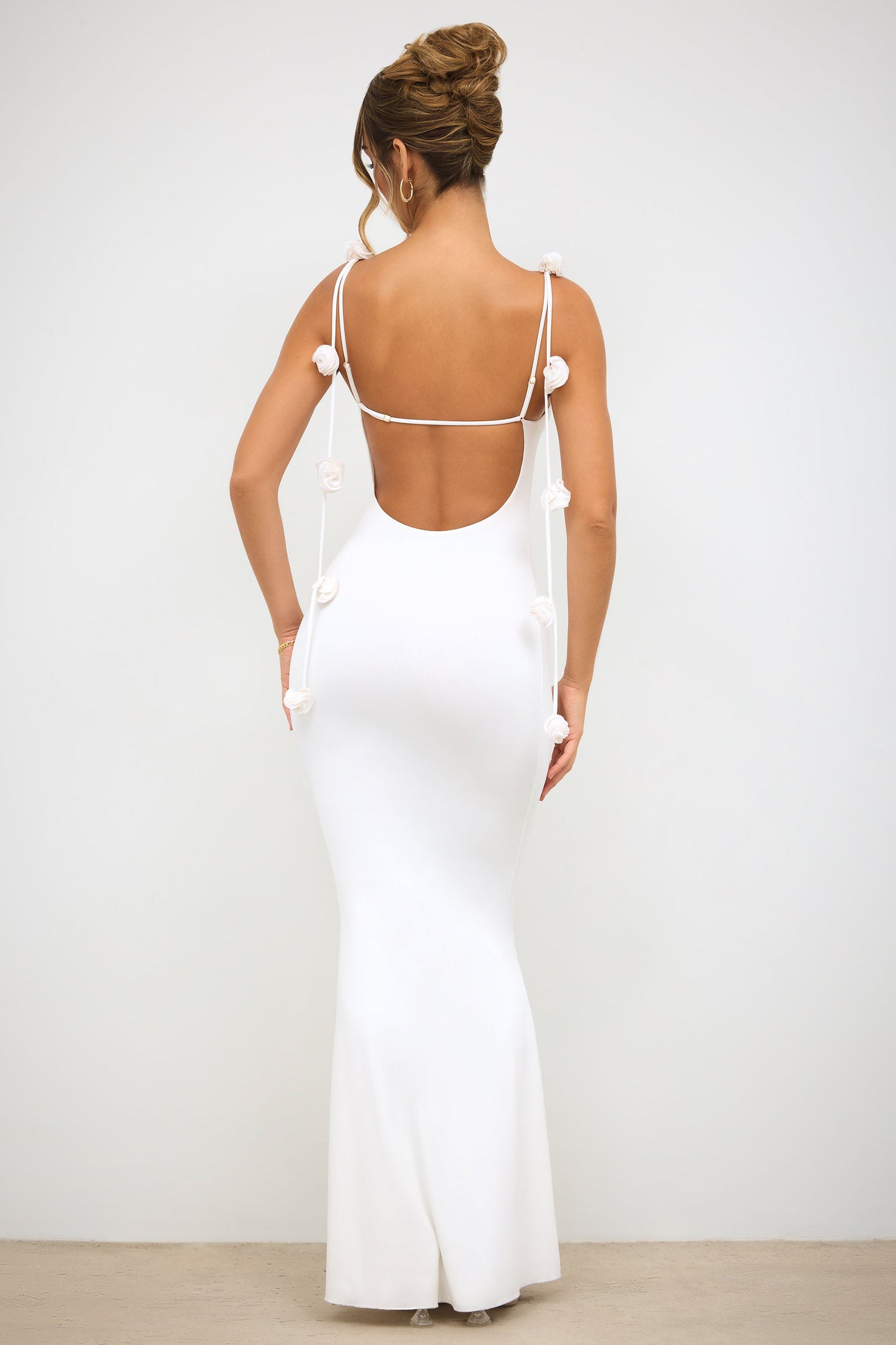 Evelin Rose — White Maxi Dress with Rose-Accent Straps for Summer Events