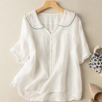 Liora Breeze — Lightweight Linen Blouse with Scalloped Collar