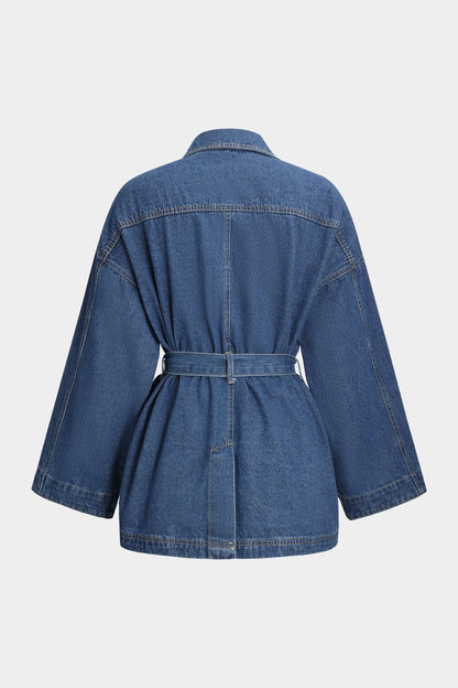 Vela — Tailored Denim Jacket with Waist Tie and Flared Sleeves
