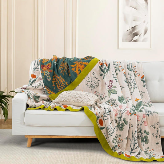 Elowen — Reversible Cotton Throw Blanket with Floral Design