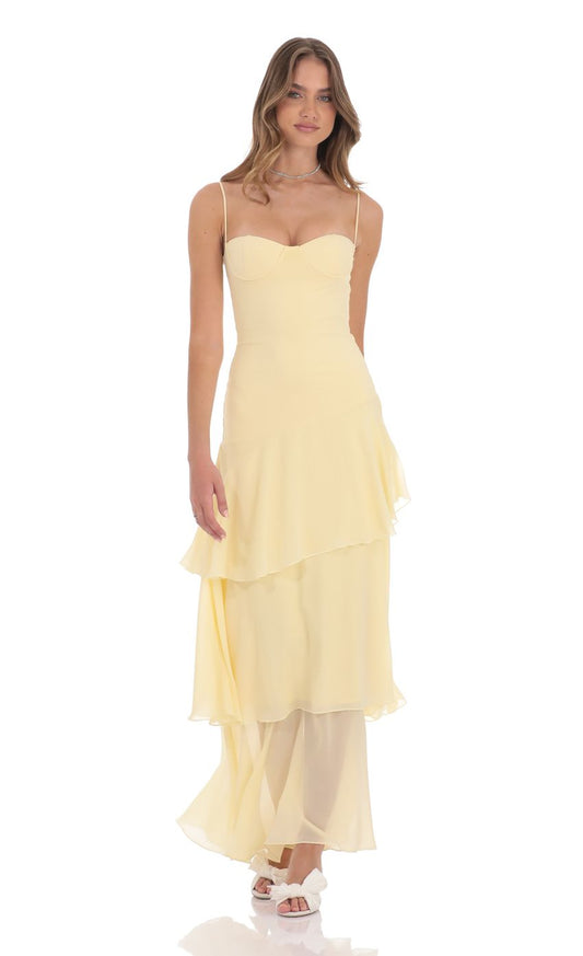 Elara Breeze — Lightweight Lemon Maxi Dress with Layered Skirt
