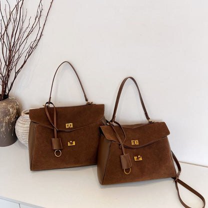 Liora Tote — Faux Suede Shoulder Bag with Turn Lock Closure